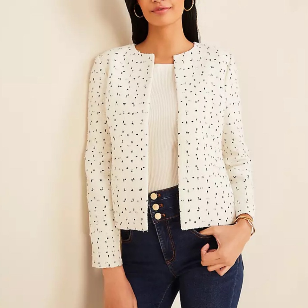 NWT Ann Taylor Tweed Open Jacket- size 16- white w/black